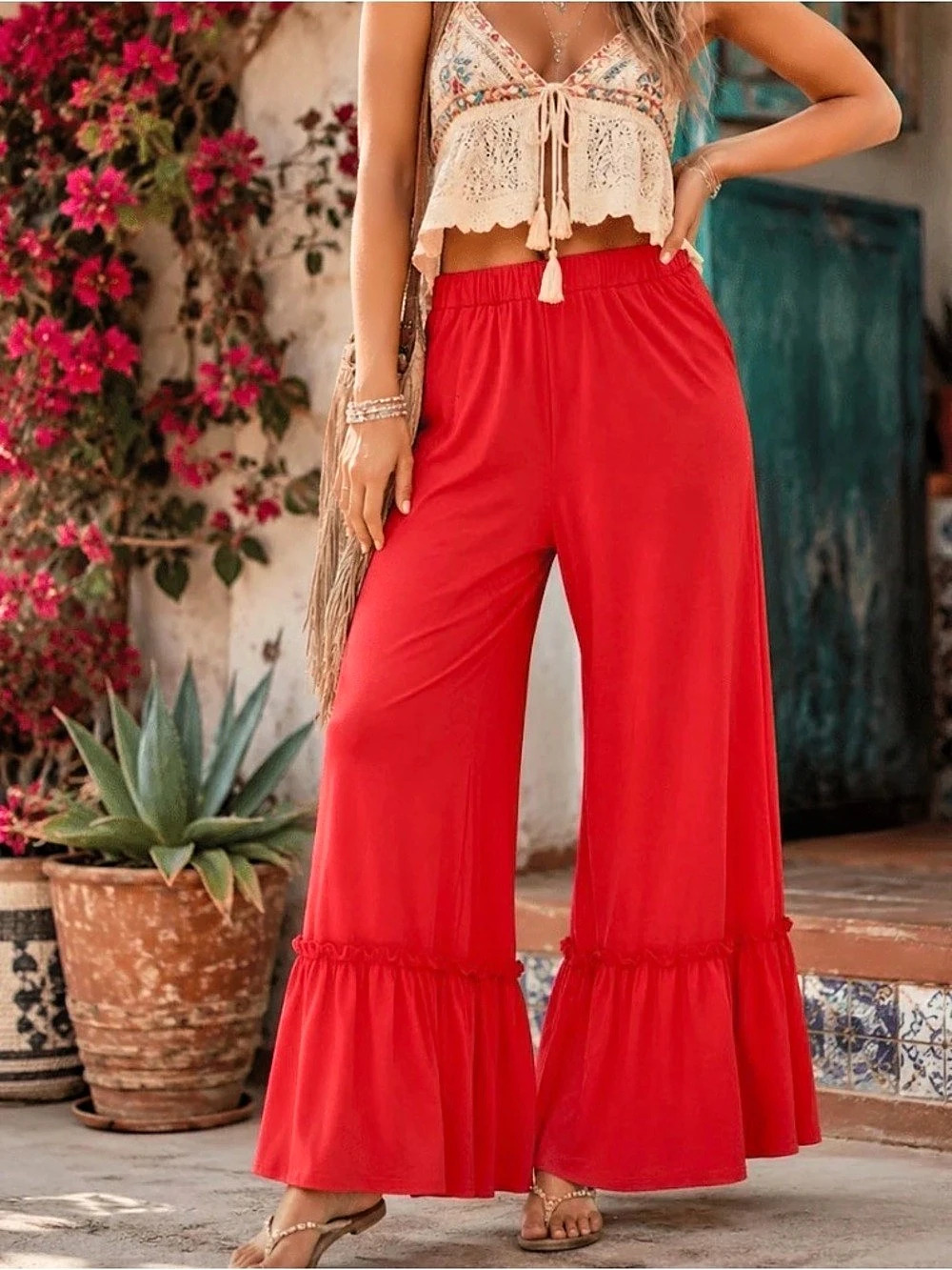 Wide Leg Pants in Red